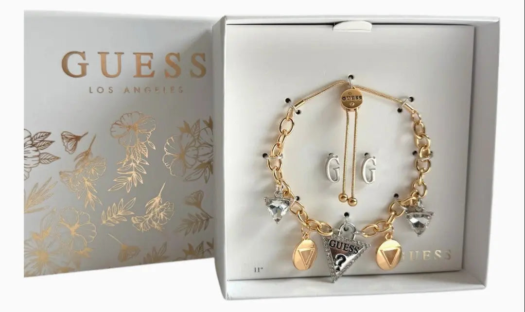 Charming Guess Gold and Silver Tone Charm Bracelet and Earrings Set Beautiful Girl Boutique