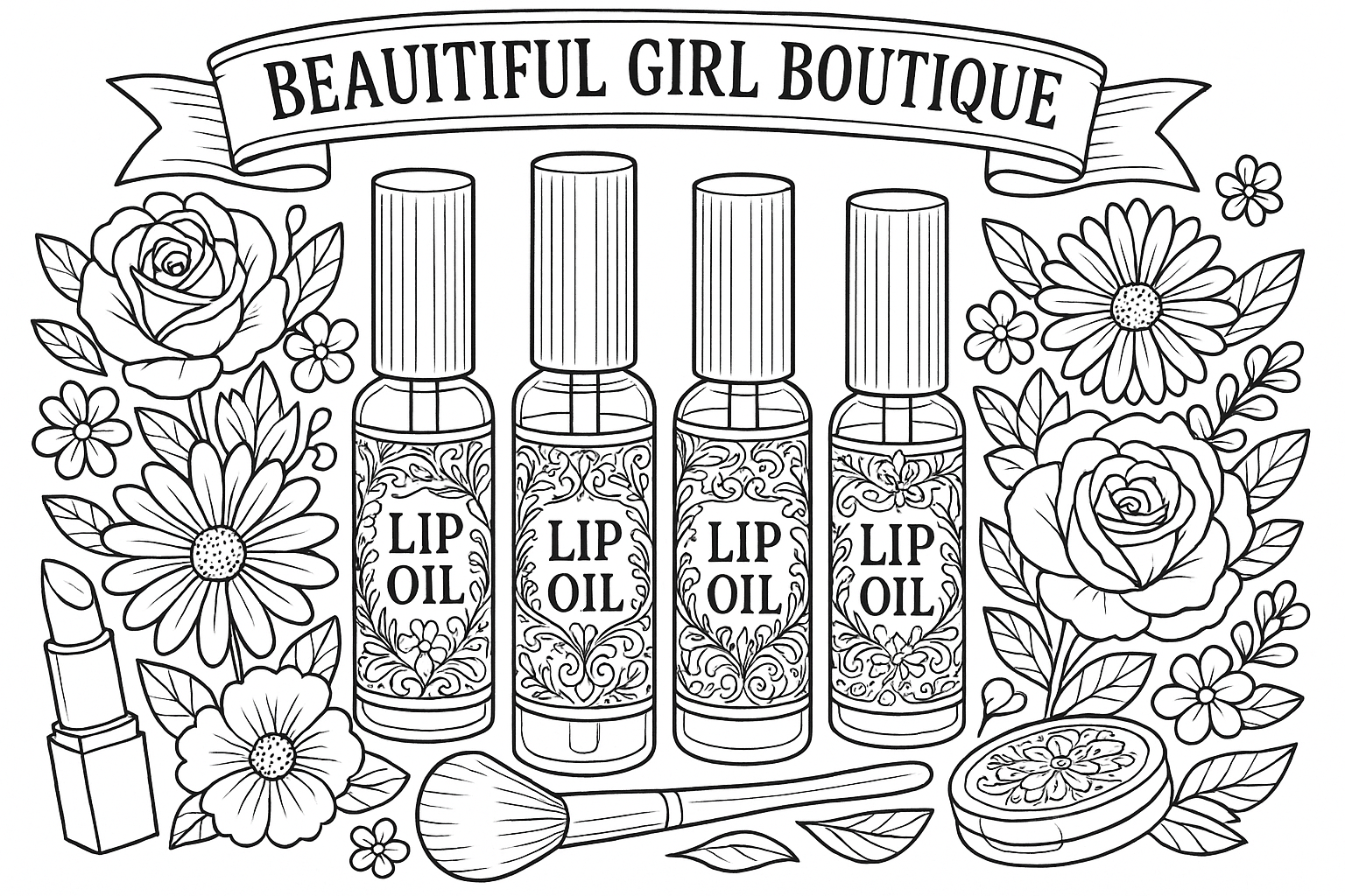 Beautiful Girl Boutique Lip Oils Coloring Page