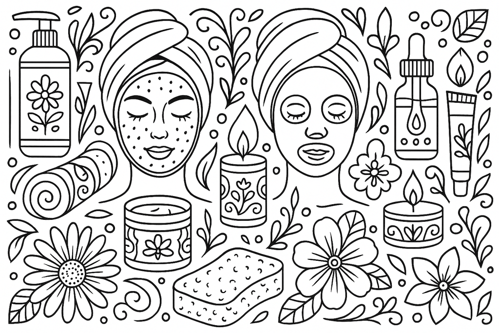 Beauty and Self-Care Coloring Page