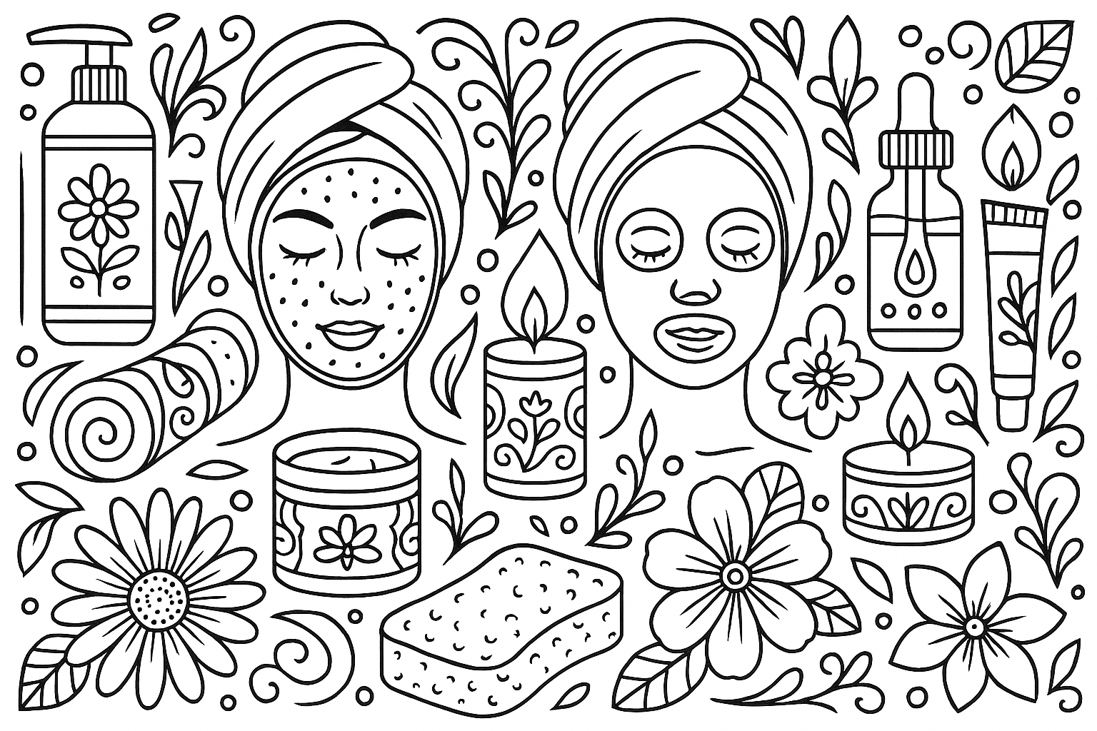 Beauty and Self-Care Coloring Page