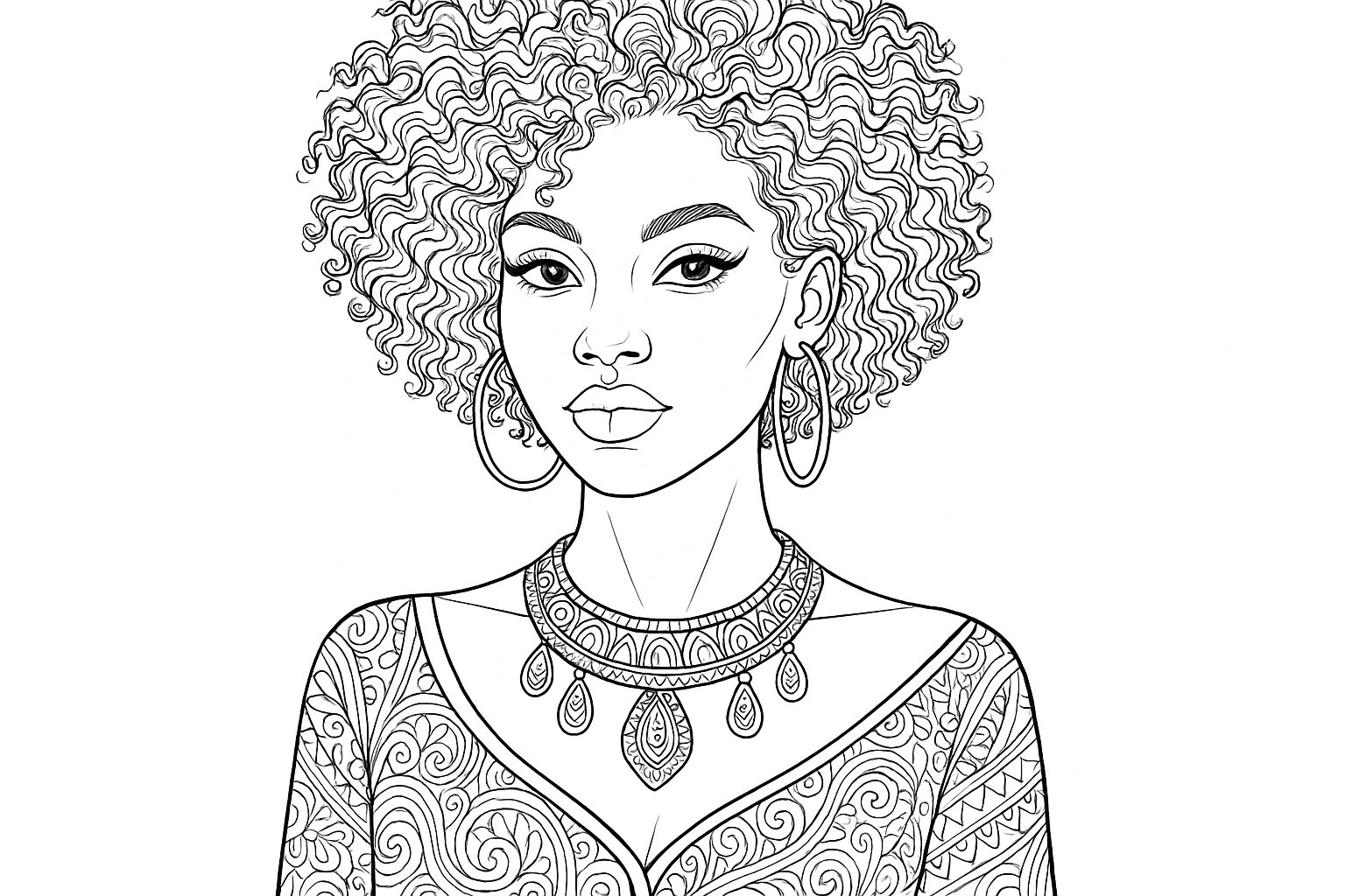 Black Woman Fashion Portrait Coloring Page