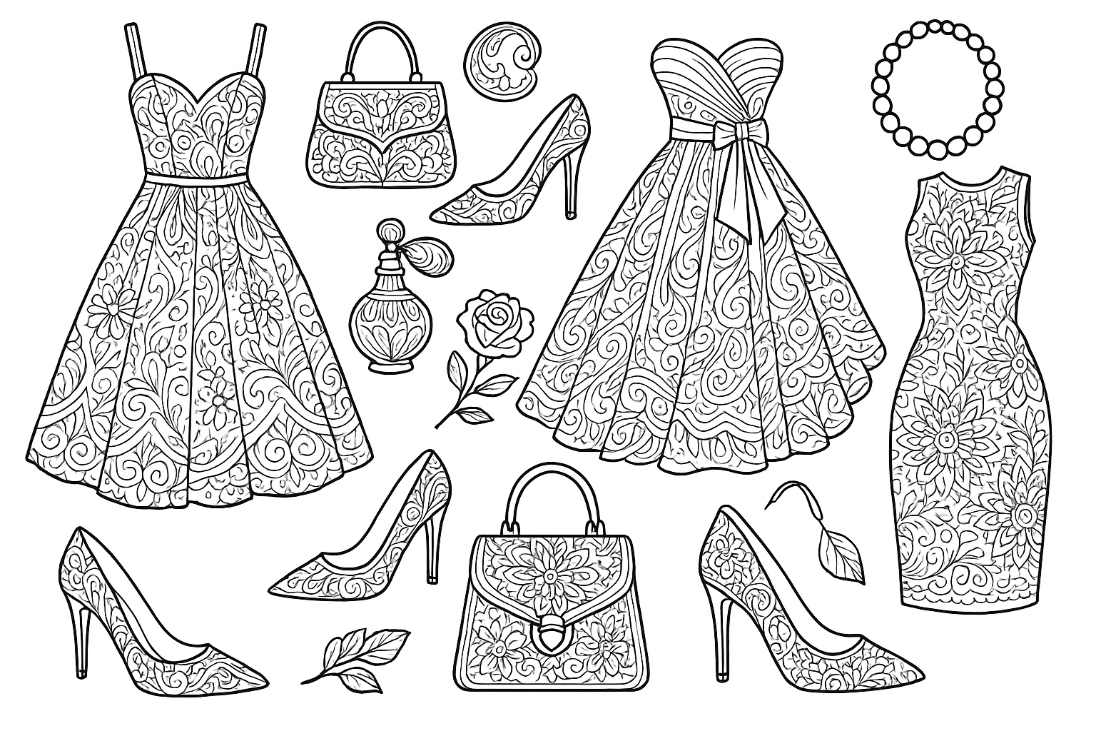 Fashion and Accessories Coloring Page