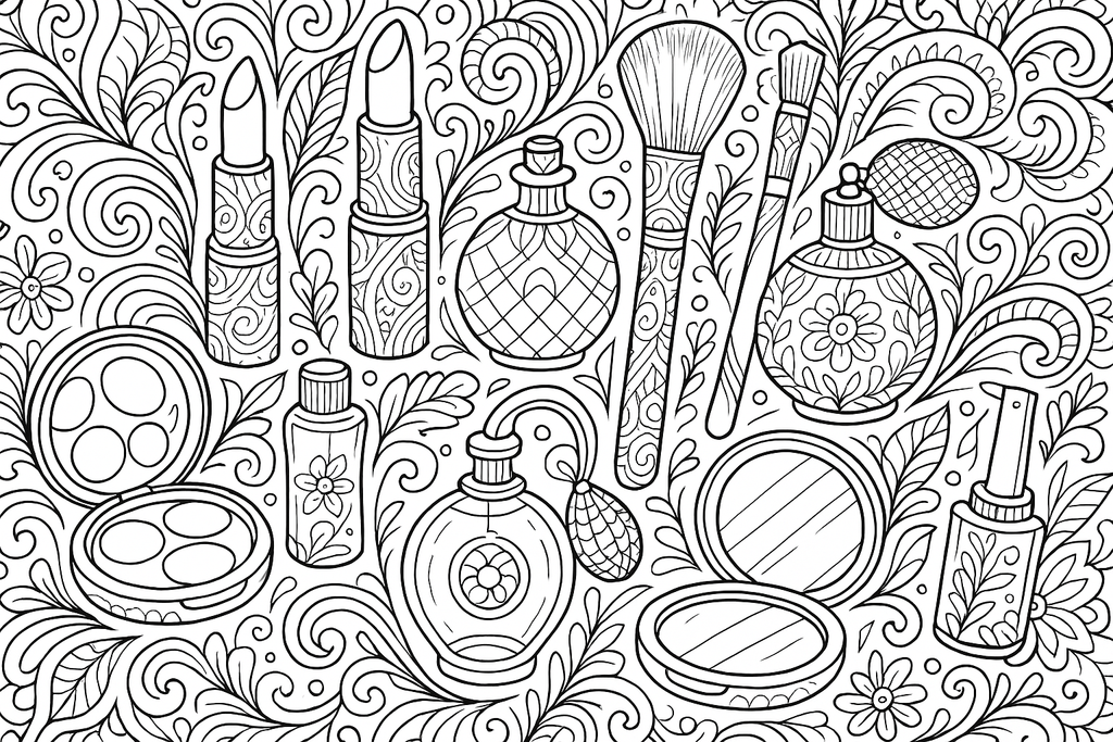 Makeup and Beauty Products Coloring Page