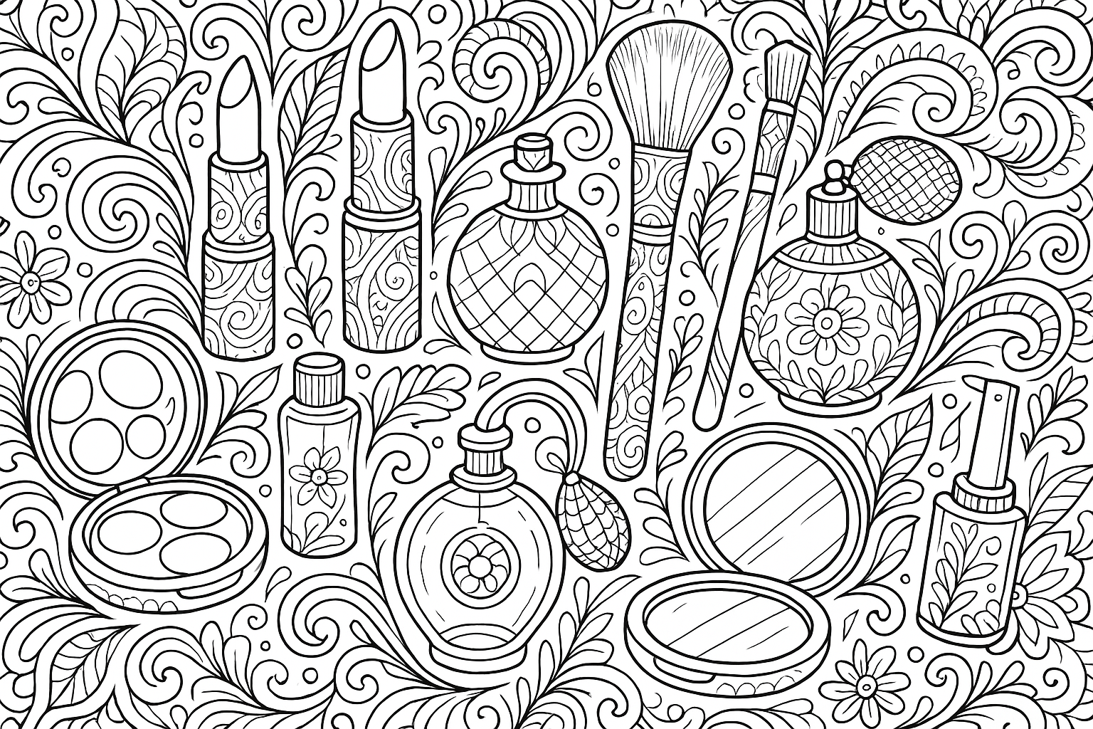 Makeup and Beauty Products Coloring Page