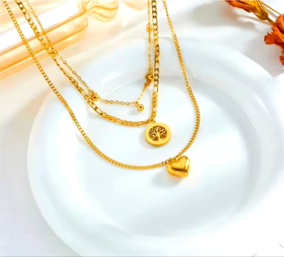 Gold Tone 3 Layered Tree of Life Pendant Necklace Beautiful Girl Boutique