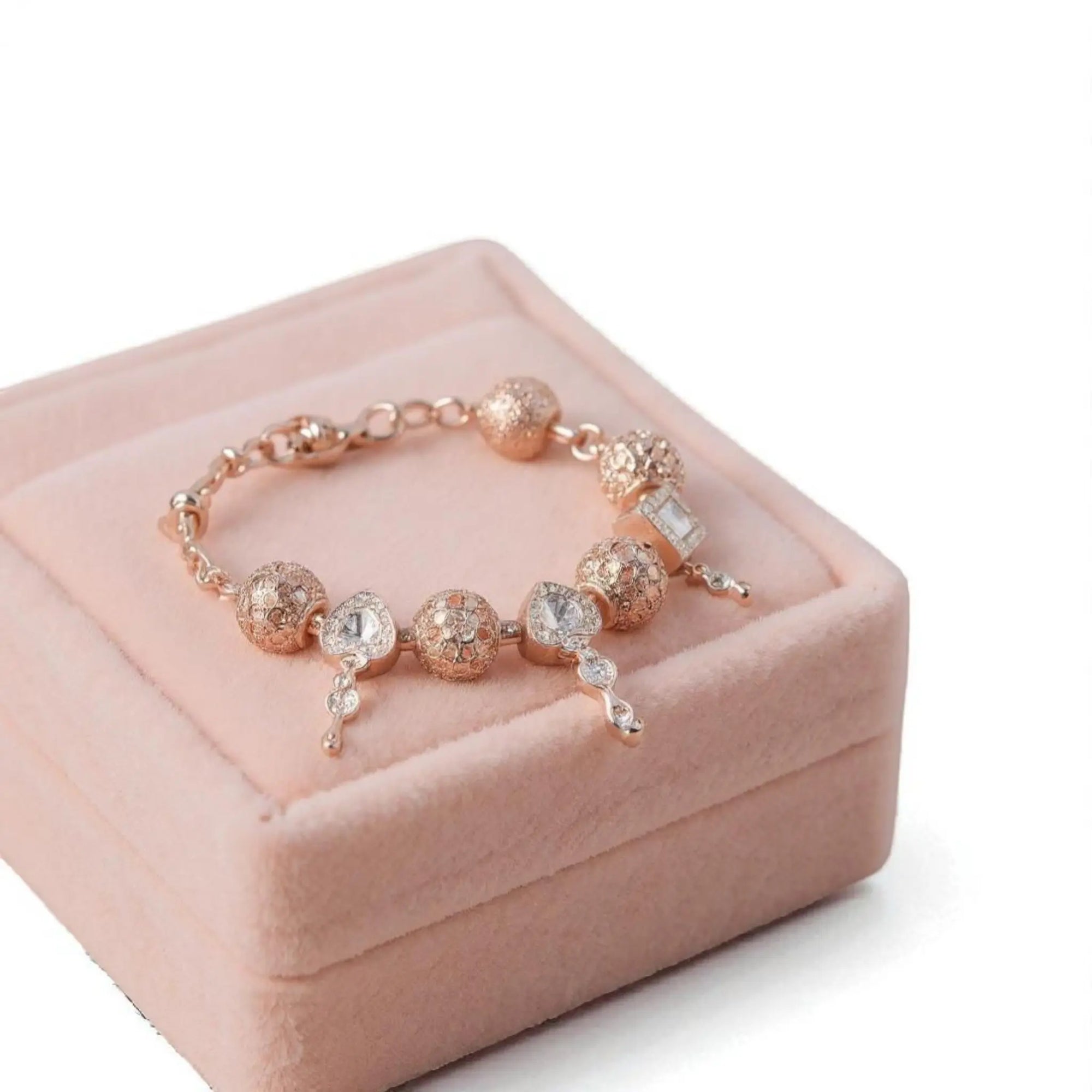 Enchanting Rose Gold Charm Bracelet with Sparkling Accents Beautiful Girl Boutique