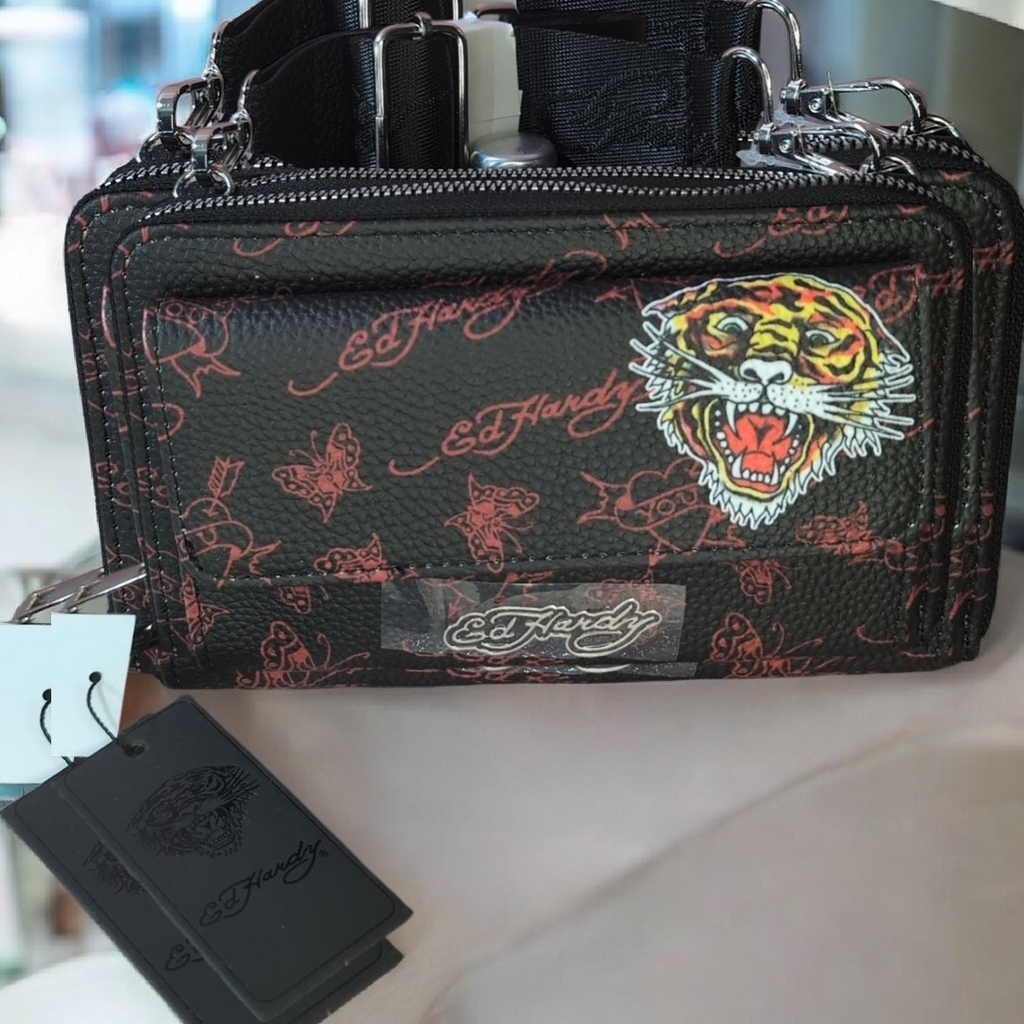 Ed Hardy Tiger Crossbody Bag - Black Signature Print Beautiful Girl Boutique