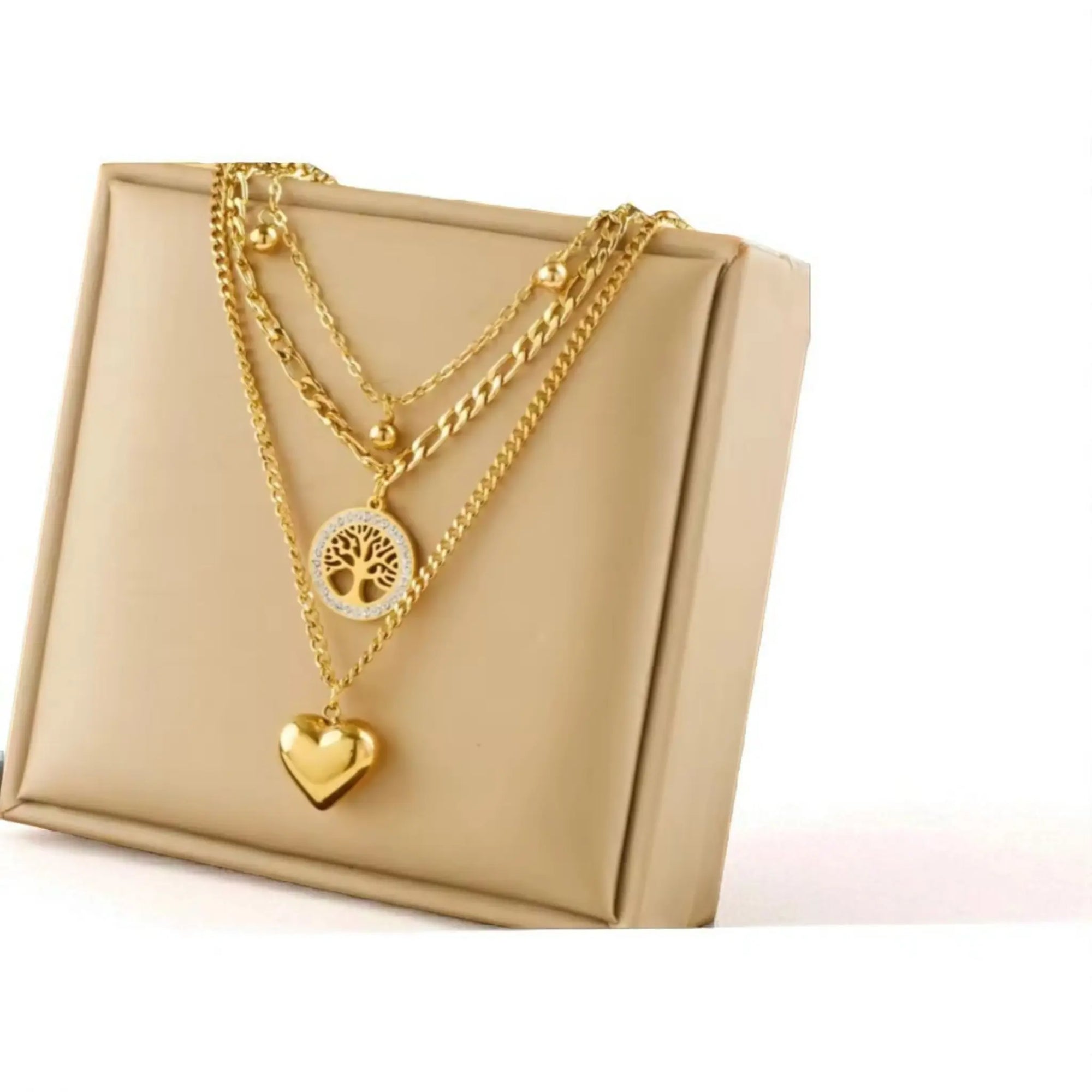 Gold Tone 3 Layered Tree of Life Pendant Necklace Beautiful Girl Boutique