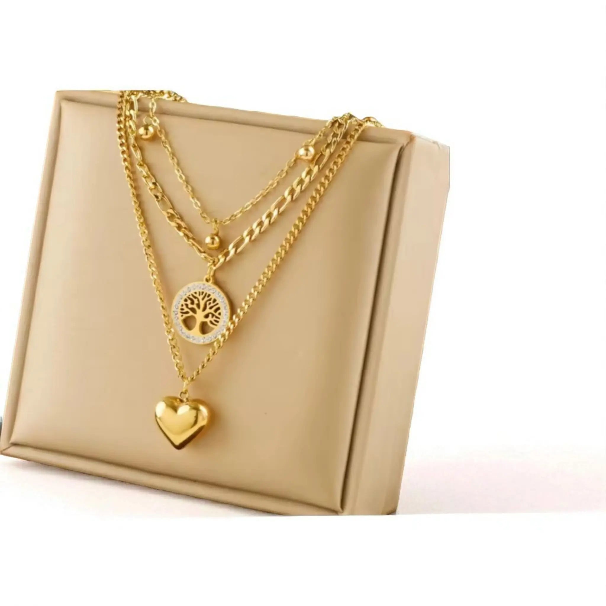 Gold Tone 3 Layered Tree of Life Pendant Necklace Beautiful Girl Boutique
