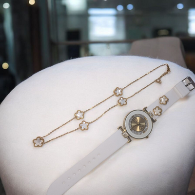 White and Gold Fashion Watch Necklace and Earring Set Beautiful Girl Boutique
