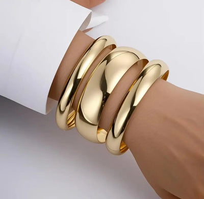 Chunky Gold Bangle Set - 3 Piece Statement Bracelets Beautiful Girl Boutique