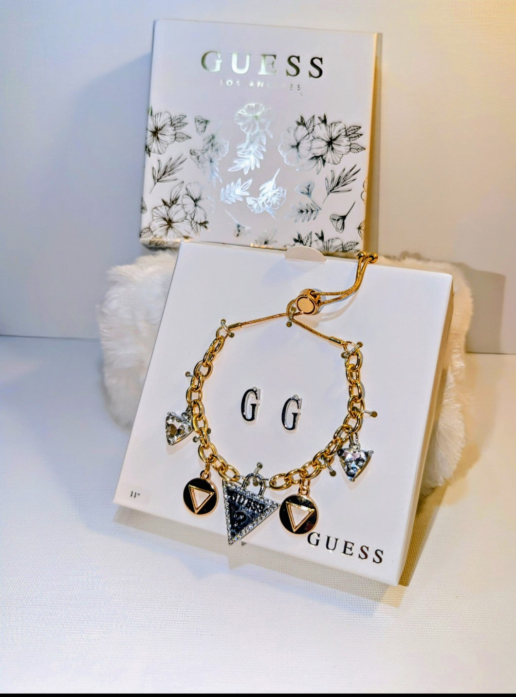 Charming Guess Gold and Silver Tone Charm Bracelet and Earrings Set Beautiful Girl Boutique