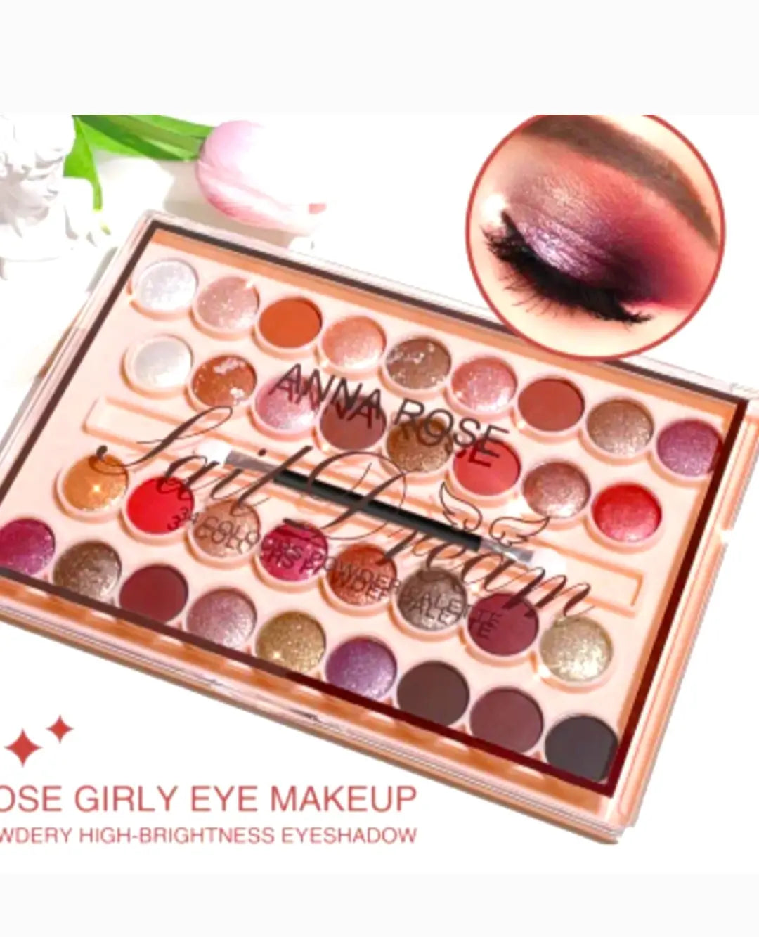Anna Rose Pink and Red Eyeshadow Palette with 34 Shades Beautiful Girl Boutique