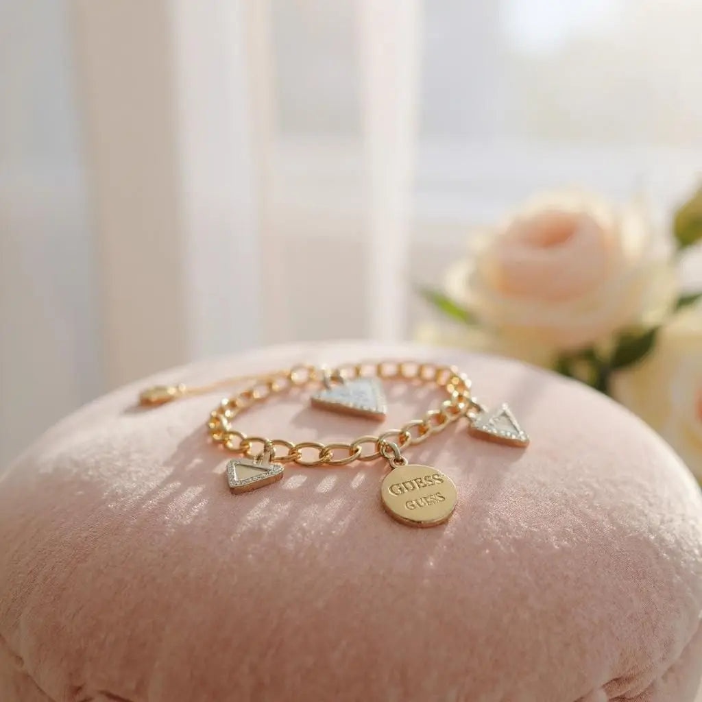 Charming Guess Gold and Silver Tone Charm Bracelet and Earrings Set Beautiful Girl Boutique