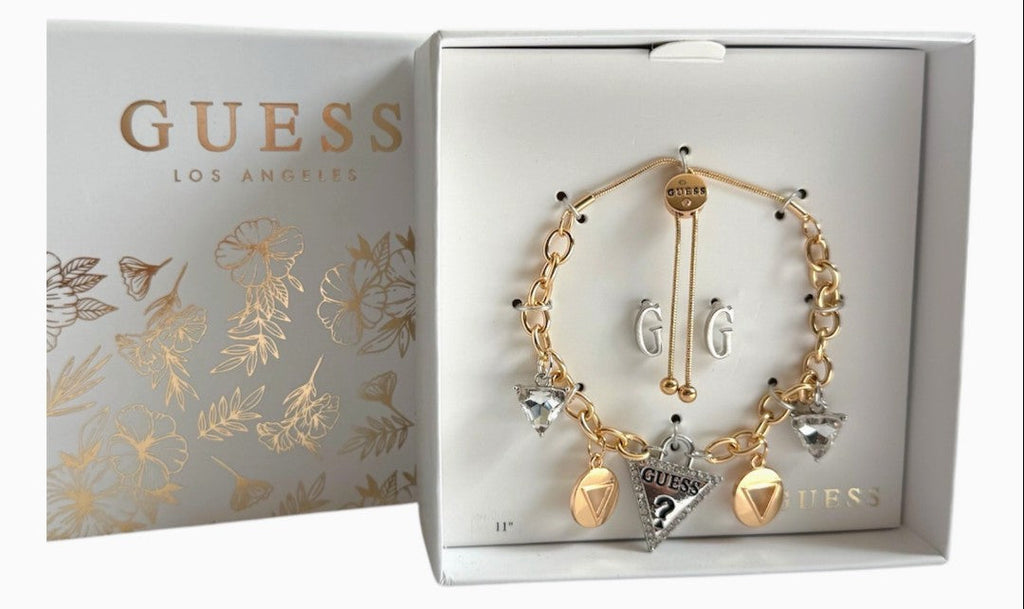 Charming Guess Gold and Silver Tone Charm Bracelet and Earrings Set Beautiful Girl Boutique