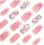 Hello Kitty Press-On Nail Kit - 24 Pc. Set with Duck Nail Design & Embellished Rhinestones Beautiful Girl Boutique