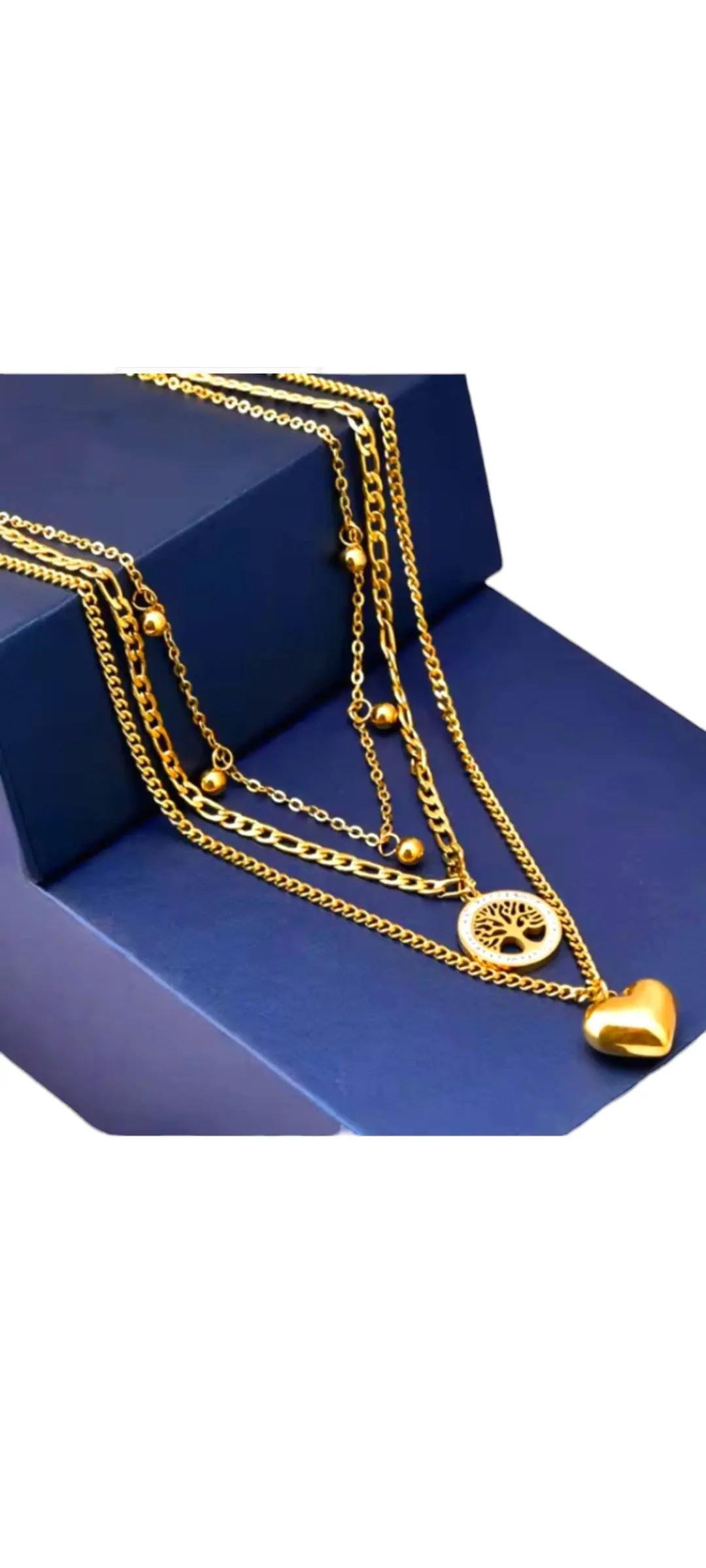 Gold Tone 3 Layered Tree of Life Pendant Necklace Beautiful Girl Boutique