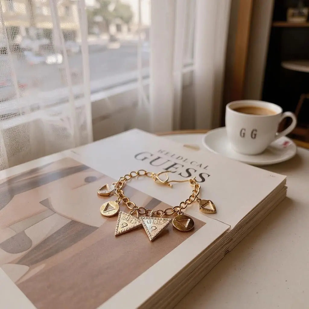 Charming Guess Gold and Silver Tone Charm Bracelet and Earrings Set Beautiful Girl Boutique