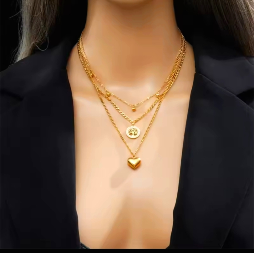 Gold Tone 3 Layered Tree of Life Pendant Necklace Beautiful Girl Boutique