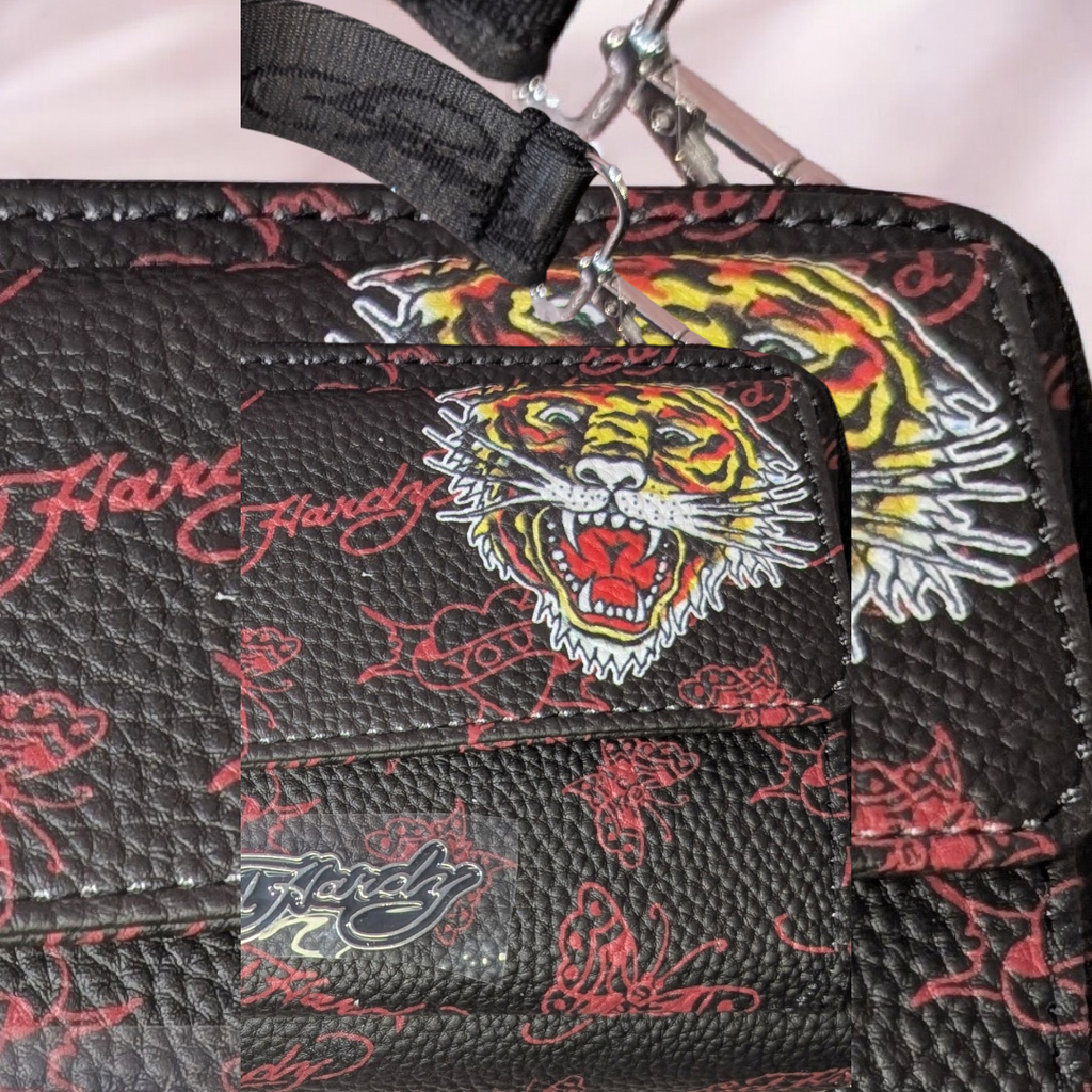 Ed Hardy Tiger Crossbody Bag - Black Signature Print Beautiful Girl Boutique