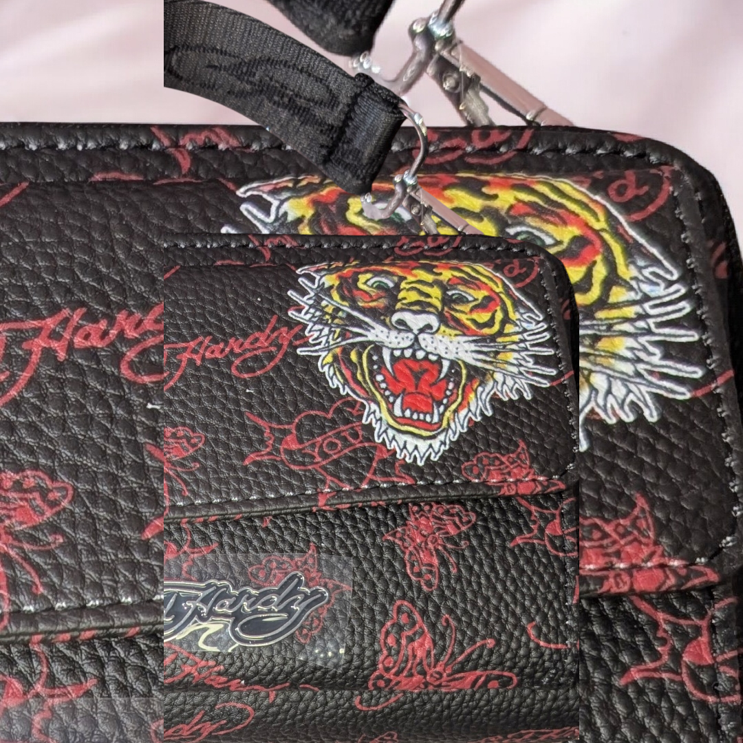 Ed Hardy Tiger Crossbody Bag - Black Signature Print Beautiful Girl Boutique